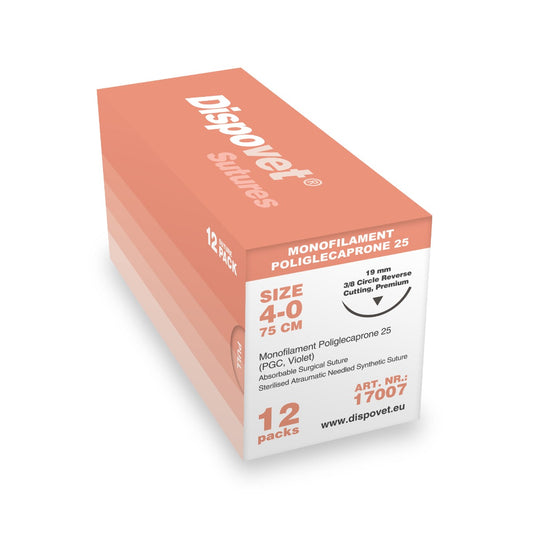 Dispovet Suture Poliglecaprone (Pgc) 25 (USP 4-0, 75 cm, FS-2 needle) - 12 pieces