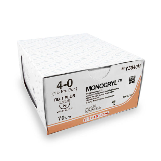 Ethicon Suture Monocryl (MCP3040H, RB-1 Plus, 70 cm, 4-0) - 36 pieces