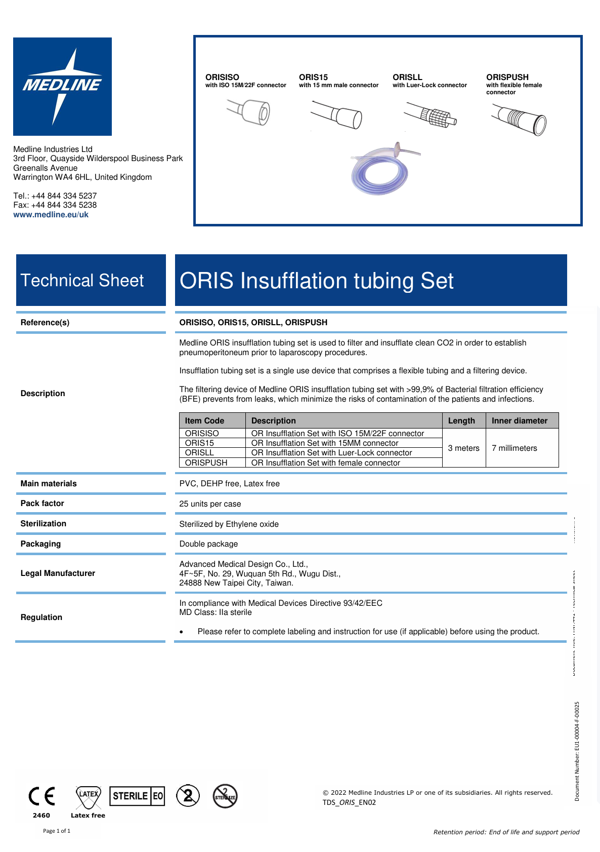 Medline ORIS Insufflation Set (15 mm connector) - 25 pieces